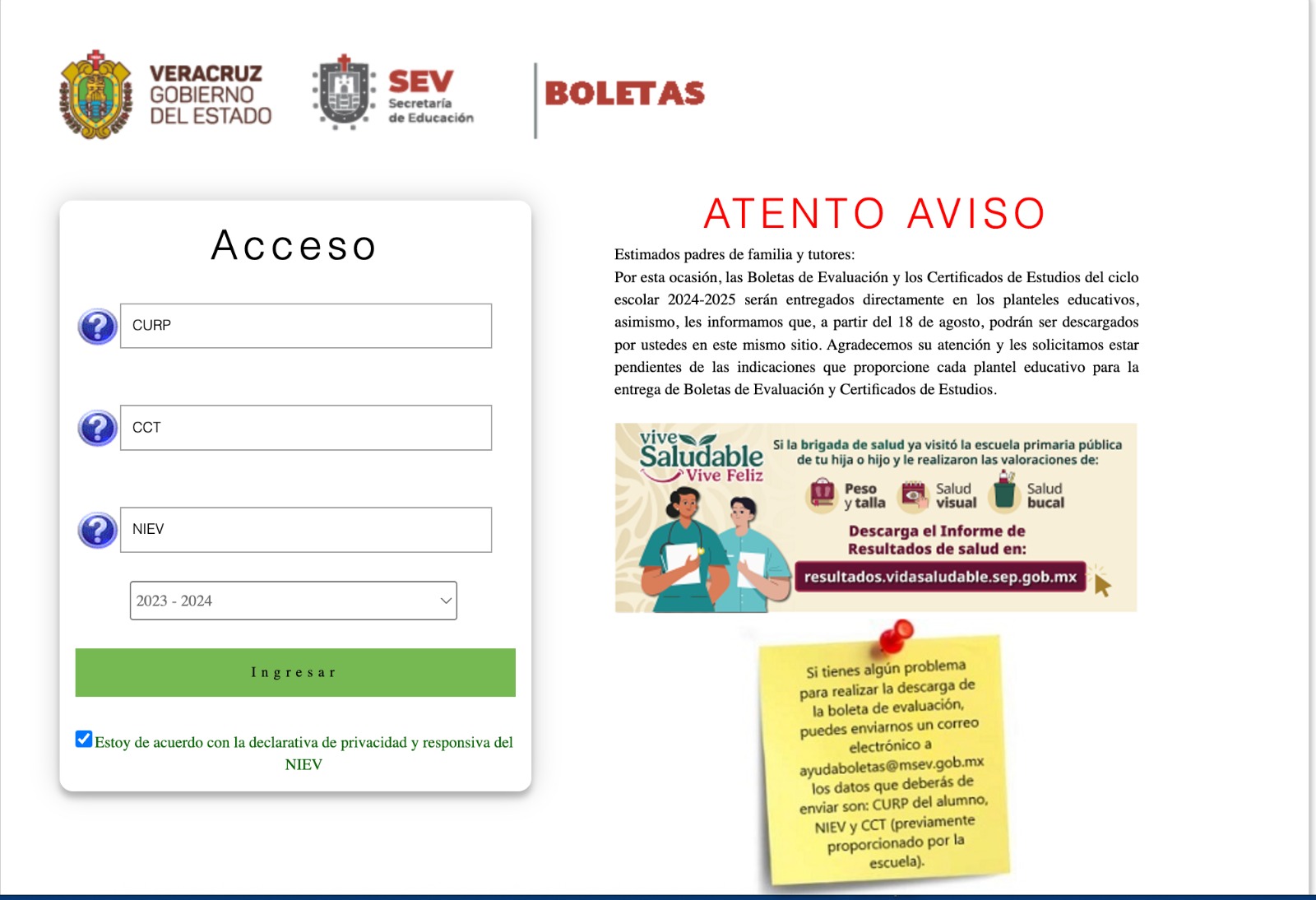 Aviso Acceso